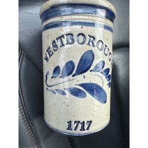 Westerwald Pottery Phil Schaltenbrand Signed Westborough 1717 Blue Grey Crock